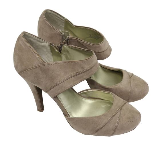 Fergalicious Shoes - Fergalicious Taupe Tan Suede Ankle Wrap Heels Size 8